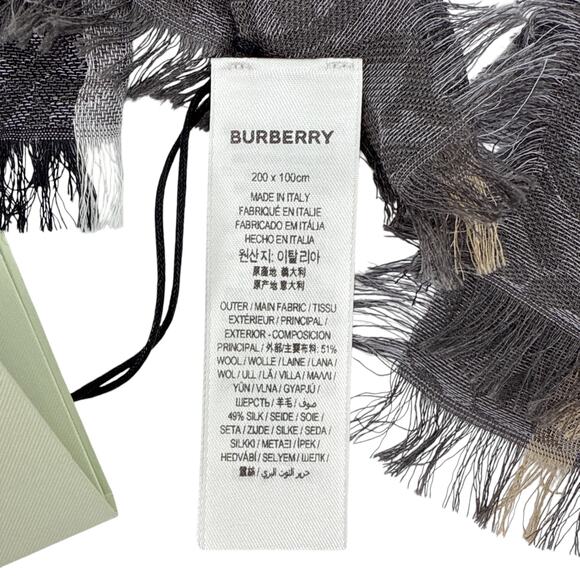 BURBERRY TB Giant Check Gauze Wool & Silk Scarf in Charcoal - Picture 7 of 10